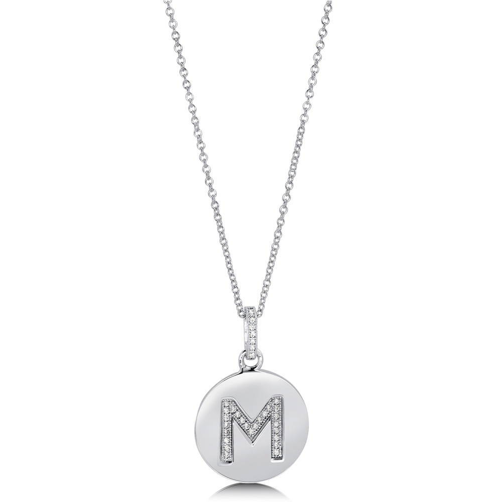 Front view of Initial Letter CZ Necklace in Sterling Silver, M