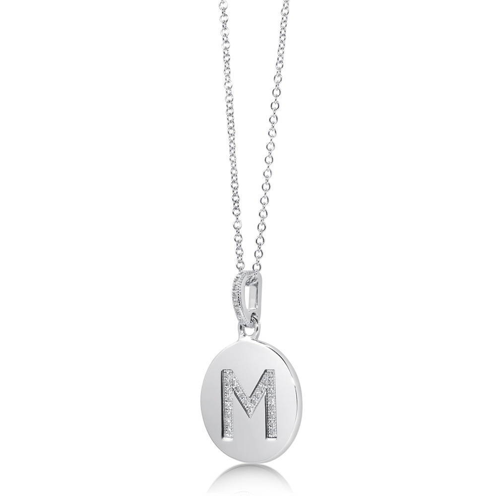 Angle view of Initial Letter CZ Necklace in Sterling Silver, M