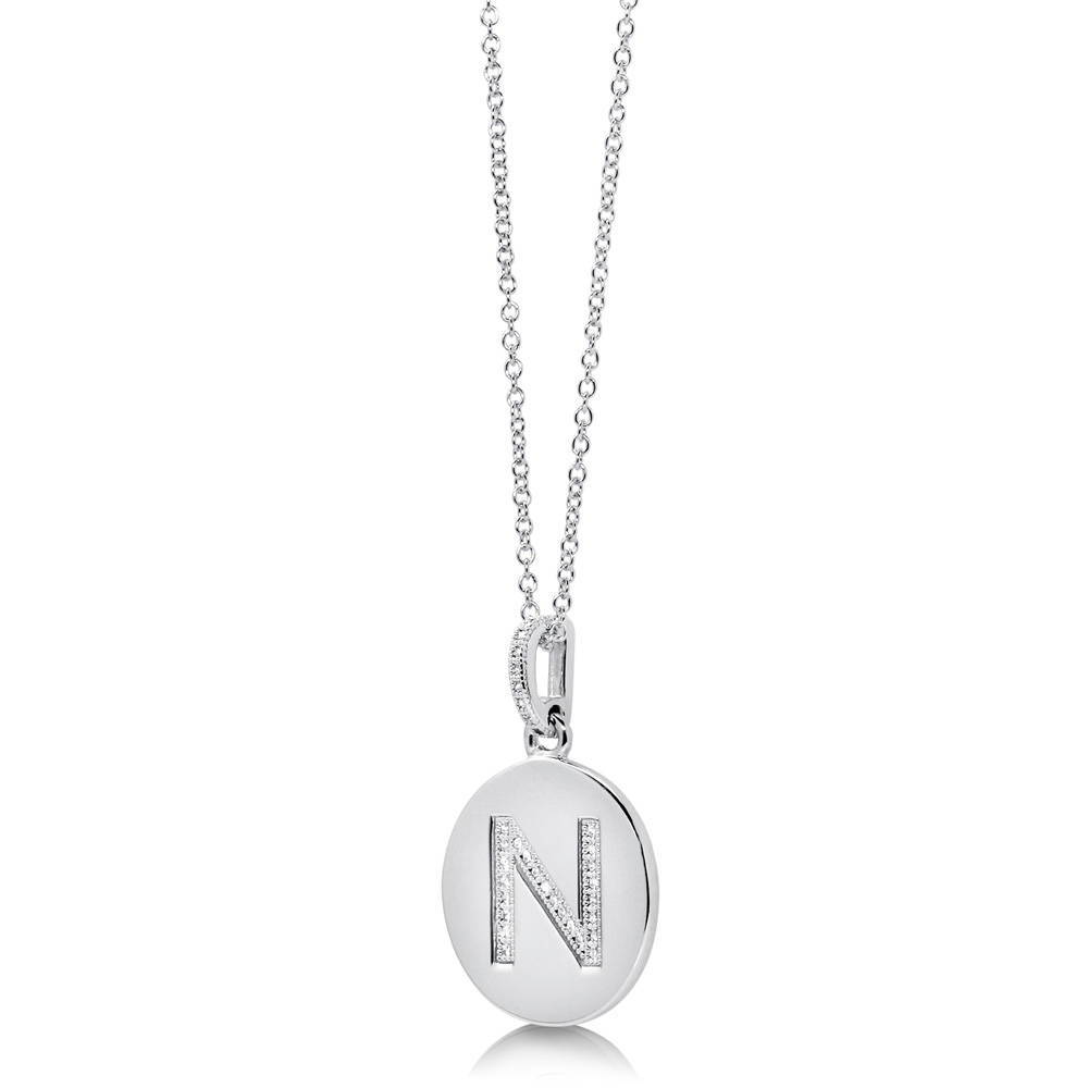 Angle view of Initial Letter CZ Necklace in Sterling Silver, N