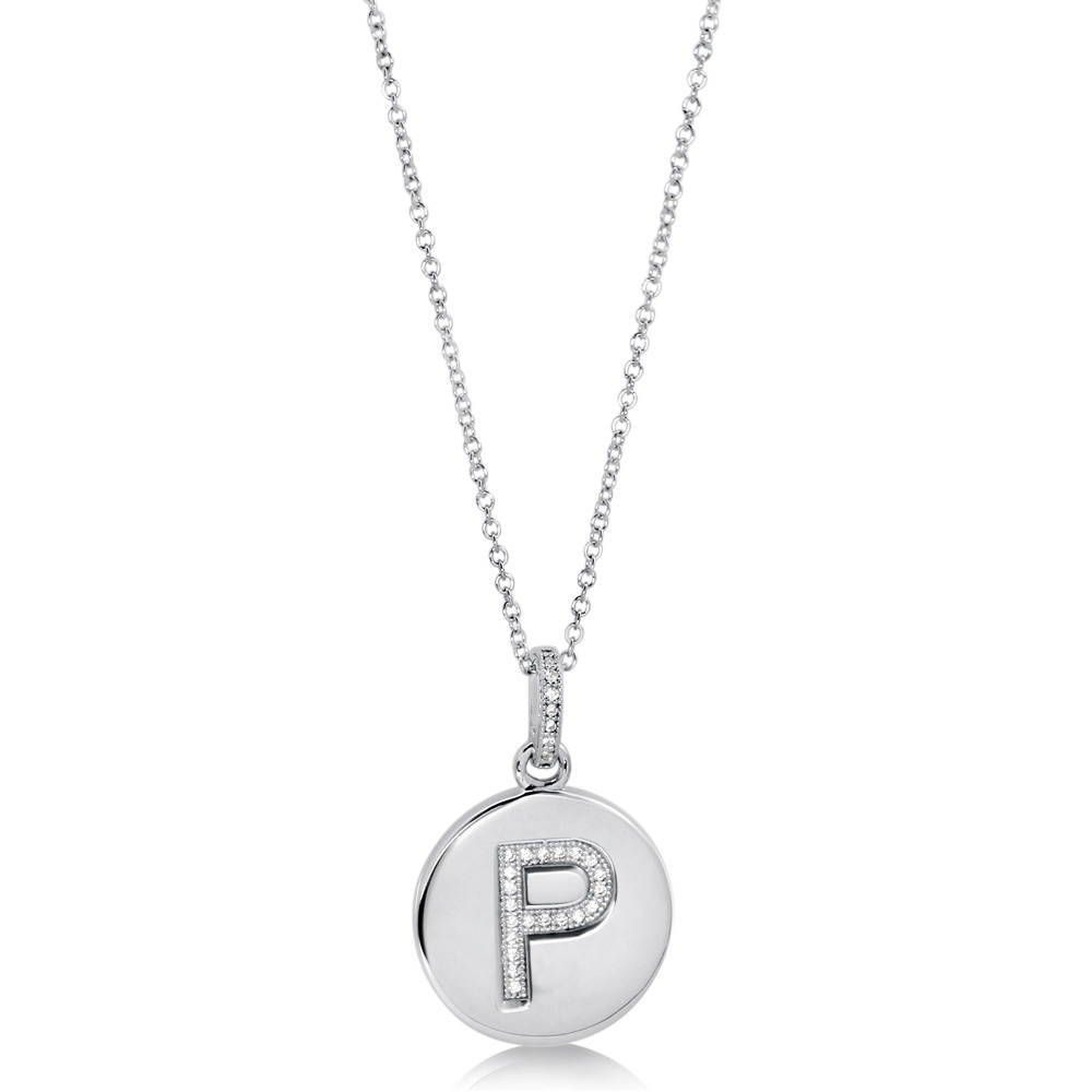 Front view of Initial Letter CZ Necklace in Sterling Silver, P