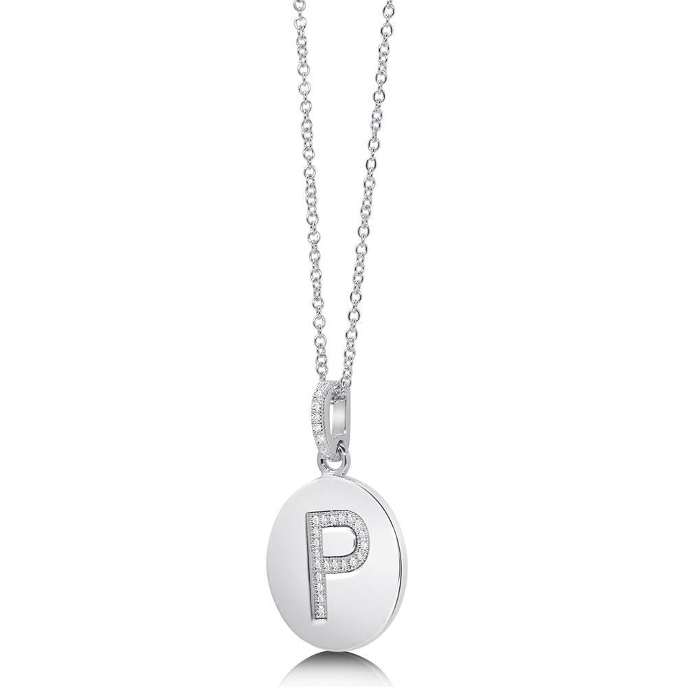 Angle view of Initial Letter CZ Necklace in Sterling Silver, P