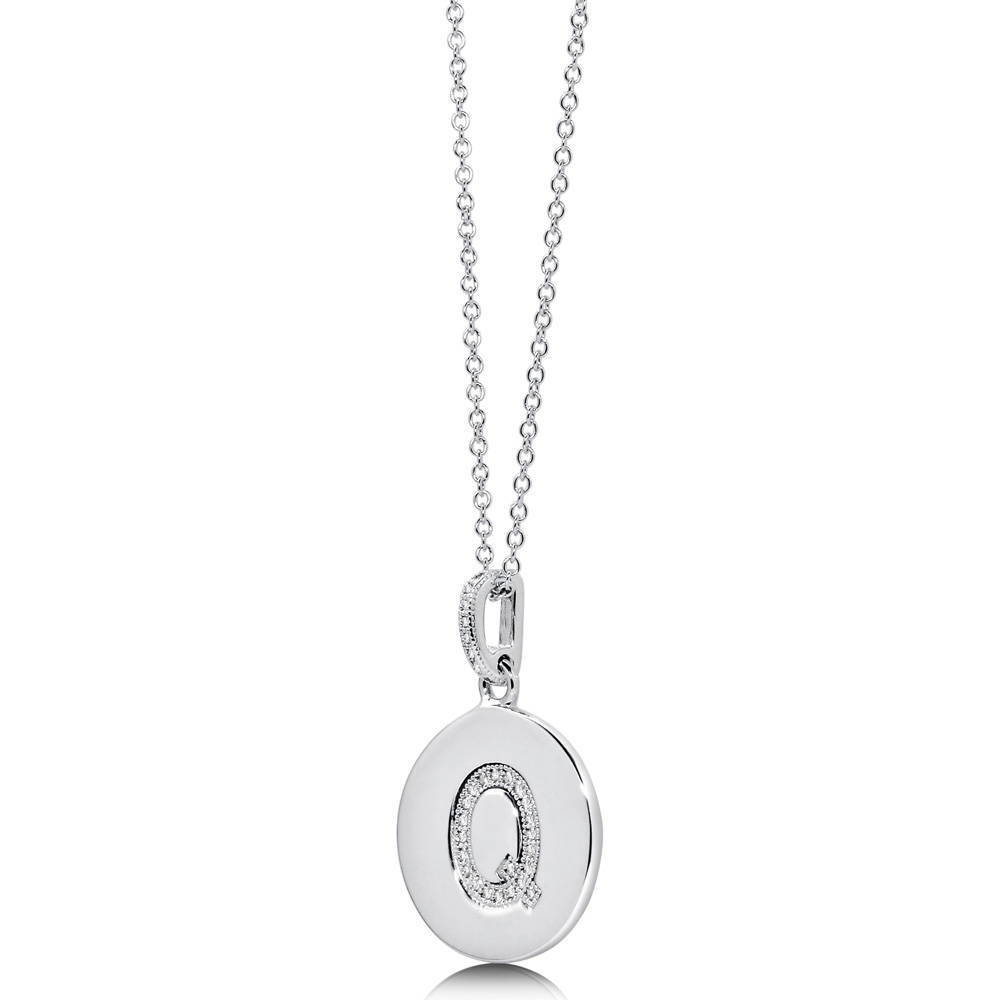 Angle view of Initial Letter CZ Necklace in Sterling Silver, Q