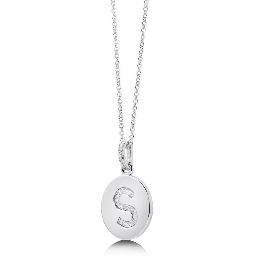 Angle view of Initial Letter CZ Necklace in Sterling Silver, S