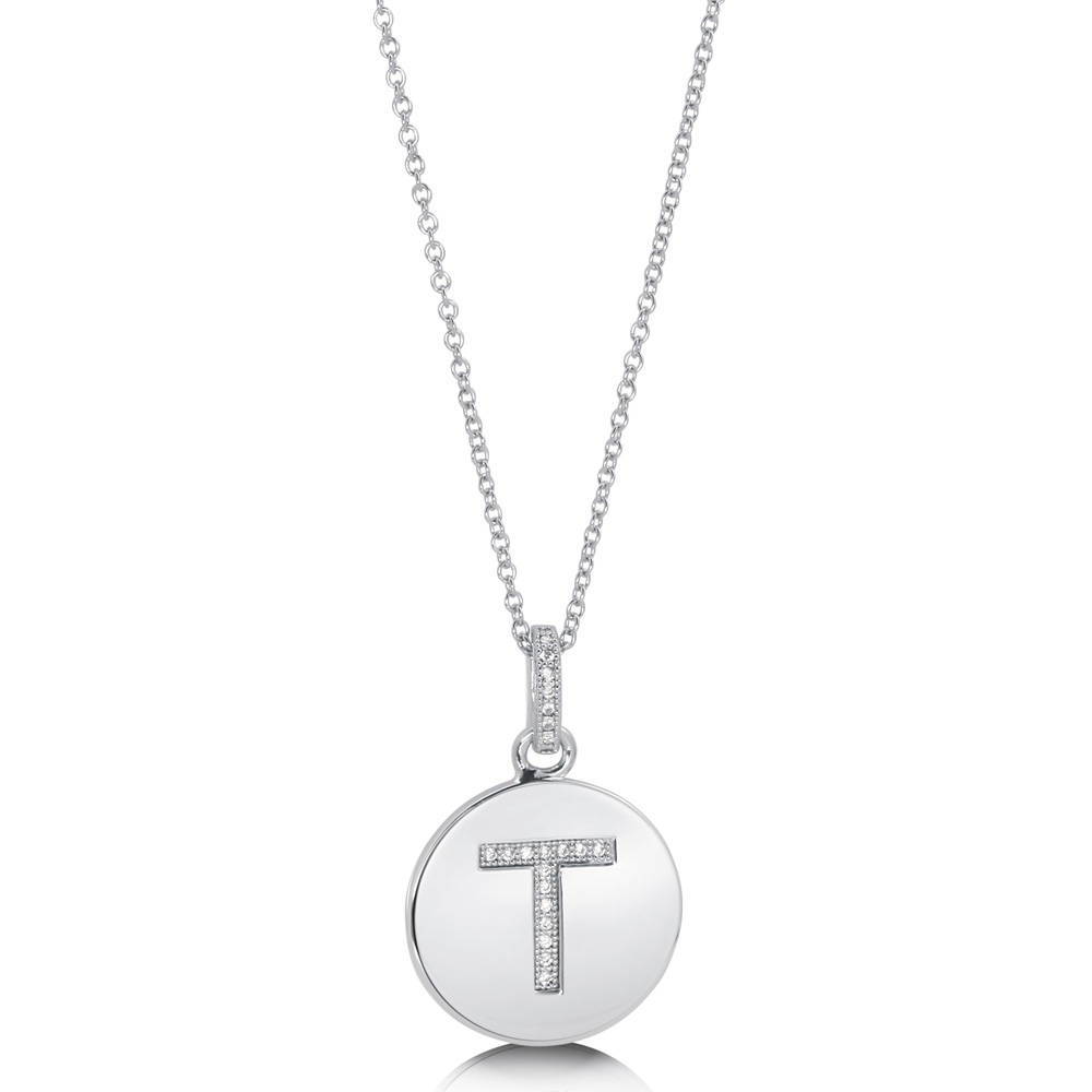 Front view of Initial Letter CZ Necklace in Sterling Silver, T