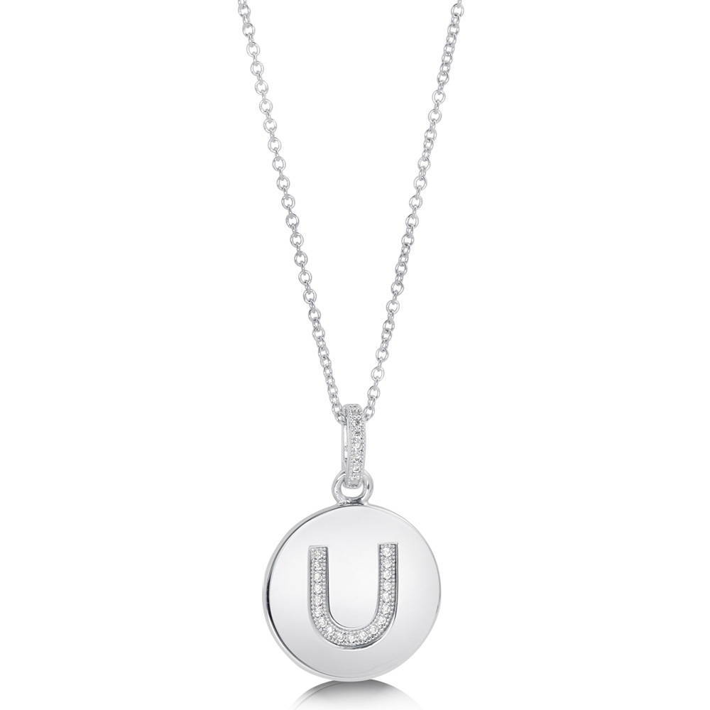 Front view of Initial Letter CZ Necklace in Sterling Silver, U