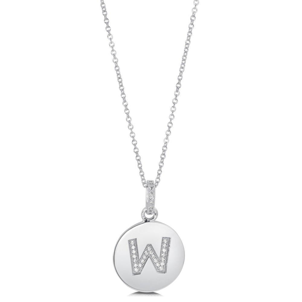 Front view of Initial Letter CZ Necklace in Sterling Silver, W