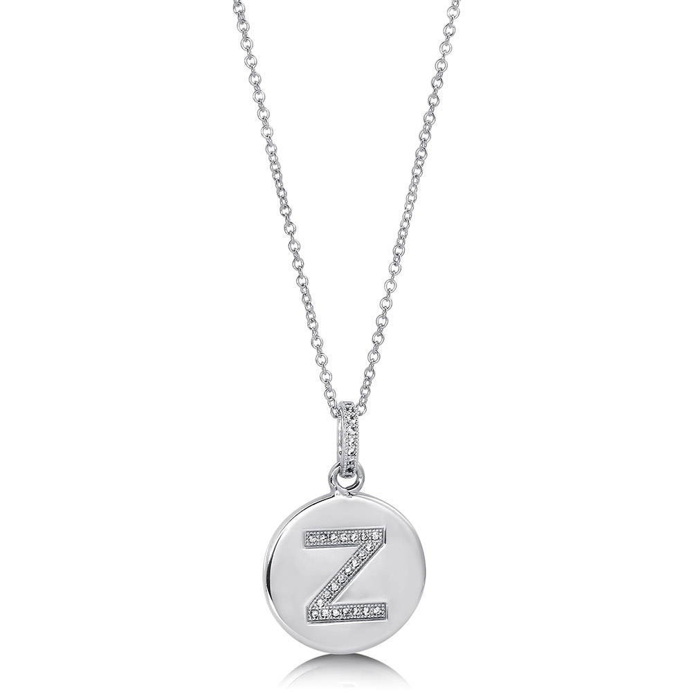 Front view of Initial Letter CZ Necklace in Sterling Silver, Z