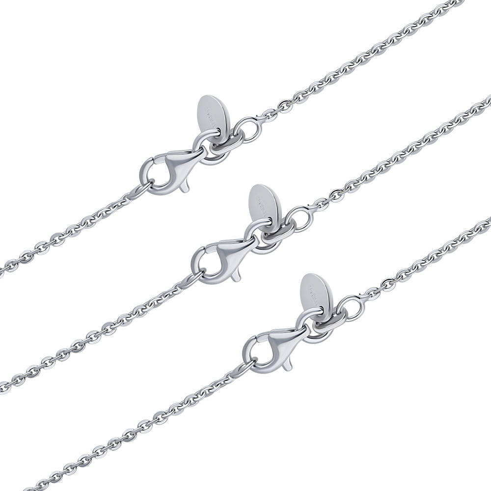 Front view of Italian Layered Rolo Chain Necklace in Sterling Silver, 3-Piece, Rhodium Plated / 16-20 inch