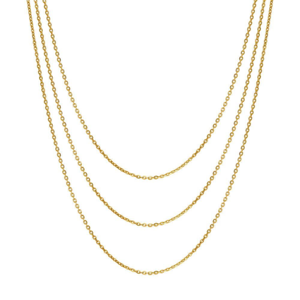 Italian Layered Rolo Chain Necklace in Sterling Silver, 3-Piece, Yellow Gold Flashed / 16-20 inch