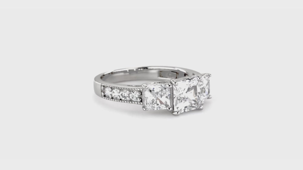 3-Stone 1.6ct Princess CZ Ring Set in Sterling Silver, 3 of 13