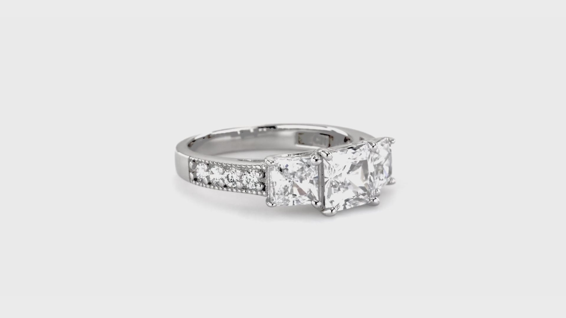 Video Contains 3-Stone Princess CZ Ring Set in Sterling Silver. Style Number R776