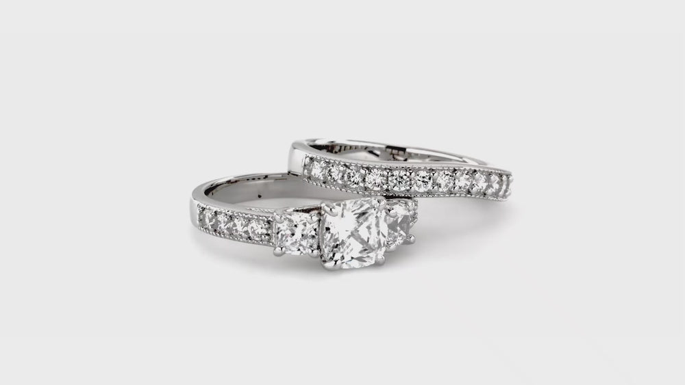 3-Stone 1.5ct Cushion CZ Ring Set in Sterling Silver, 3 of 10