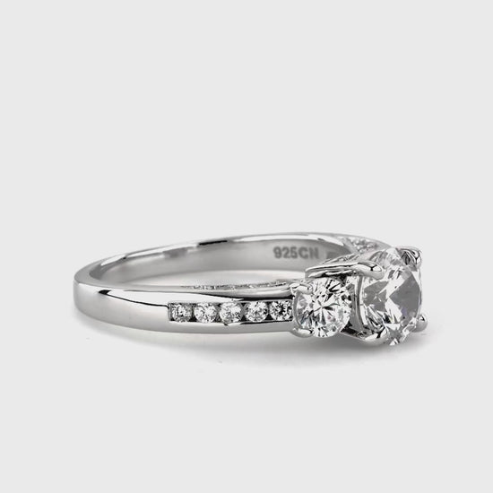 Video Contains 3-Stone Round CZ Ring Set in Sterling Silver. Style Number VR453-01