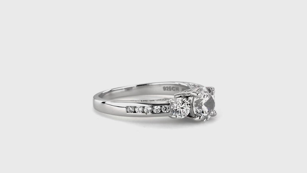 3-Stone 1ct CZ Ring Set in Sterling Silver, 3 of 18