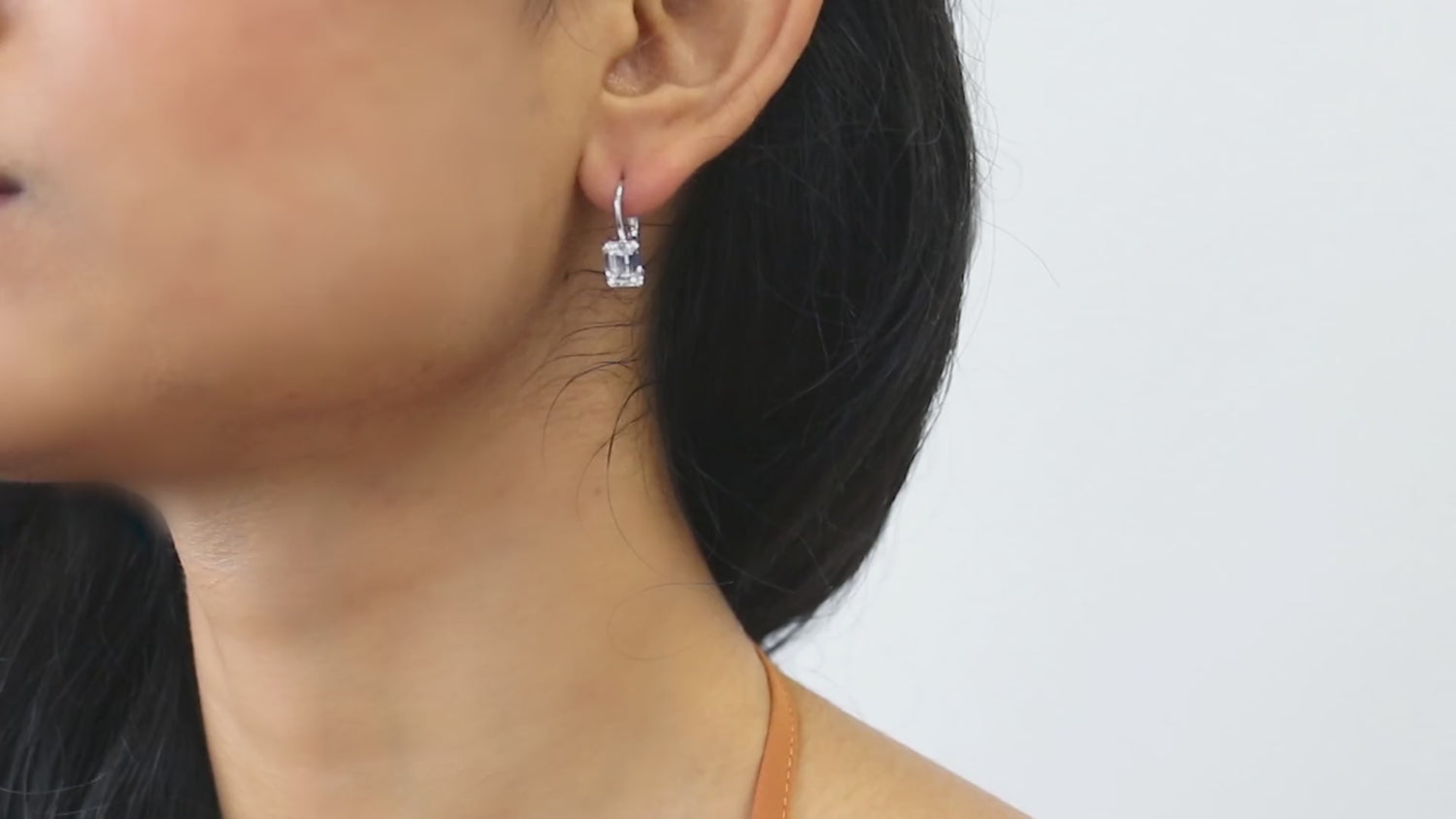 Solitaire Emerald Cut CZ Leverback Earrings in Sterling Silver
