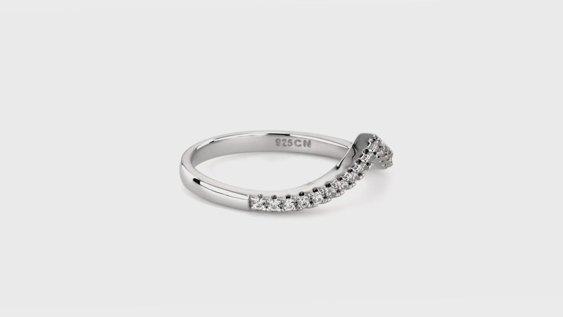 Video Contains Wishbone CZ Curved Half Eternity Ring in Sterling Silver. Style Number R1253-B