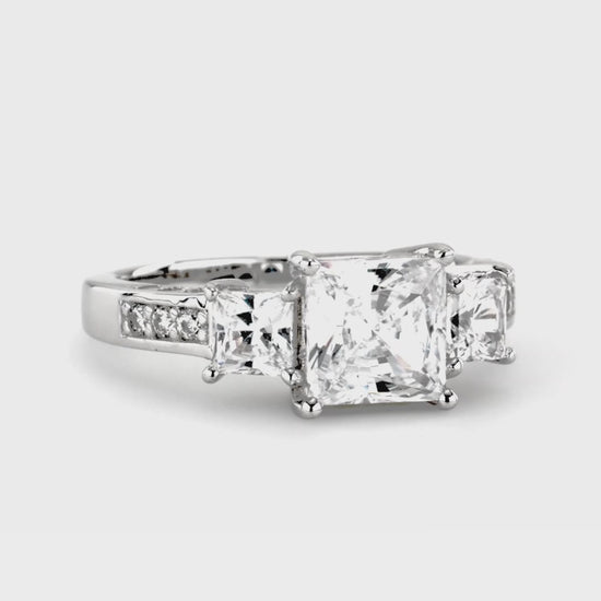 Video Contains 3-Stone Princess CZ Ring Set in Sterling Silver. Style Number VR085-01