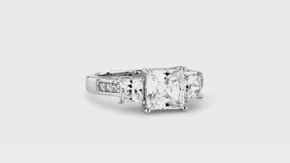 3-Stone 2ct Princess CZ Ring Set in Sterling Silver, 7 of 16