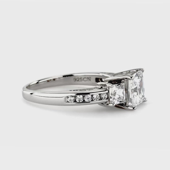 Video Contains 3-Stone Princess CZ Ring Set in Sterling Silver. Style Number VR454-02