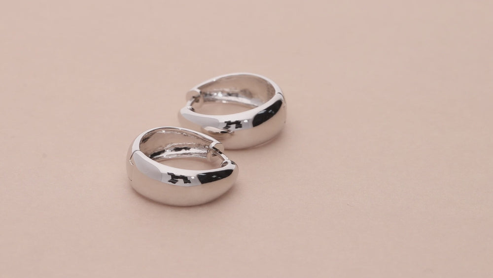 Dome Medium Hoop Earrings in Sterling Silver 0.75 inch