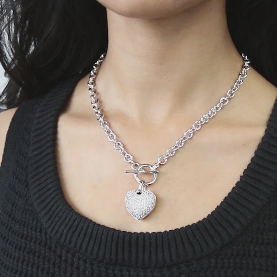 Video Contains Heart CZ Toggle Pendant Necklace in 2-Tone, 2 Piece. Style Number VS591-01