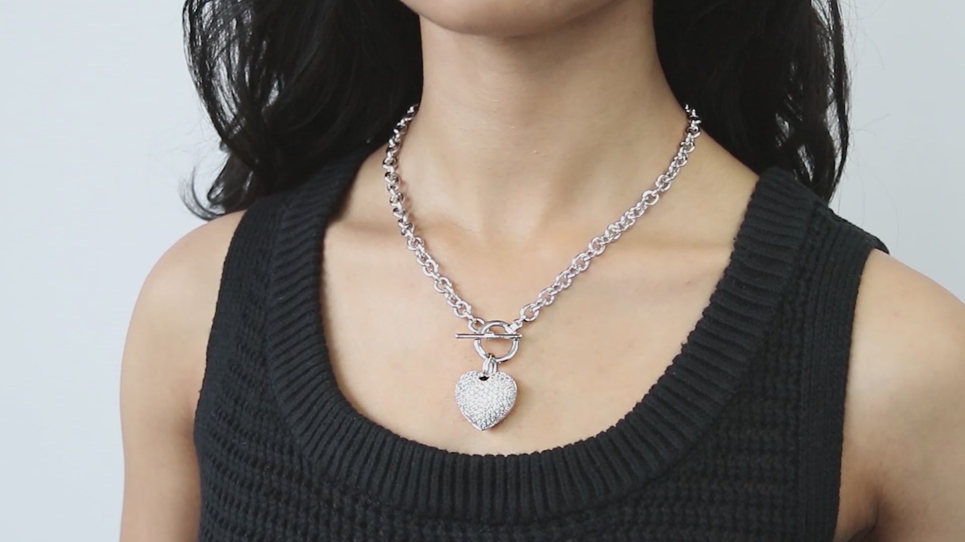 Video Contains Heart CZ Toggle Pendant Necklace in 2-Tone, 2 Piece. Style Number VS591-01