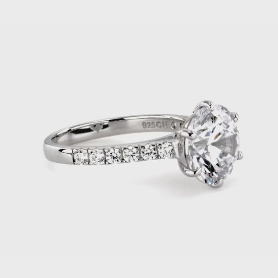Video Contains Solitaire 3.8ct Round CZ Ring Set in Sterling Silver. Style Number VR357-01