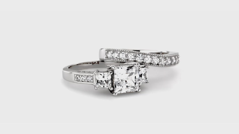 3-Stone 2ct Princess CZ Ring Set in Sterling Silver, 3 of 16