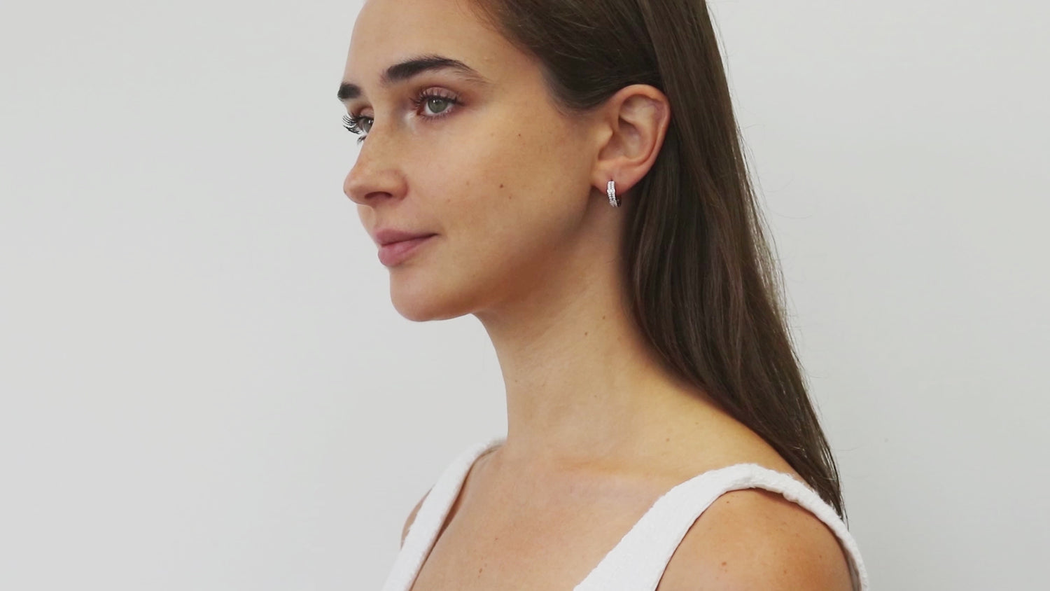 Double Row CZ Small Hoop Earrings in Sterling Silver 0.6 inch, 3 of 6