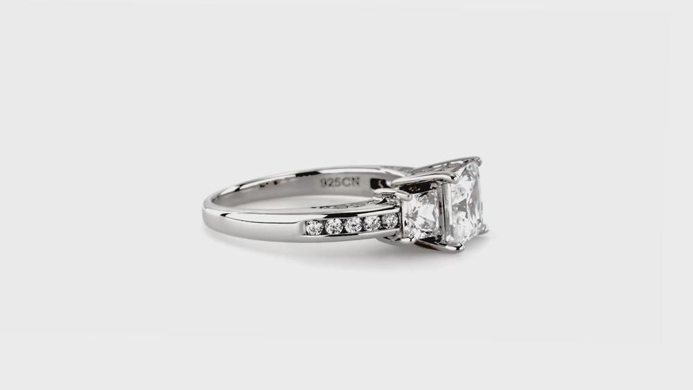 3-Stone 1.6ct Princess CZ Ring Set in Sterling Silver, 7 of 19