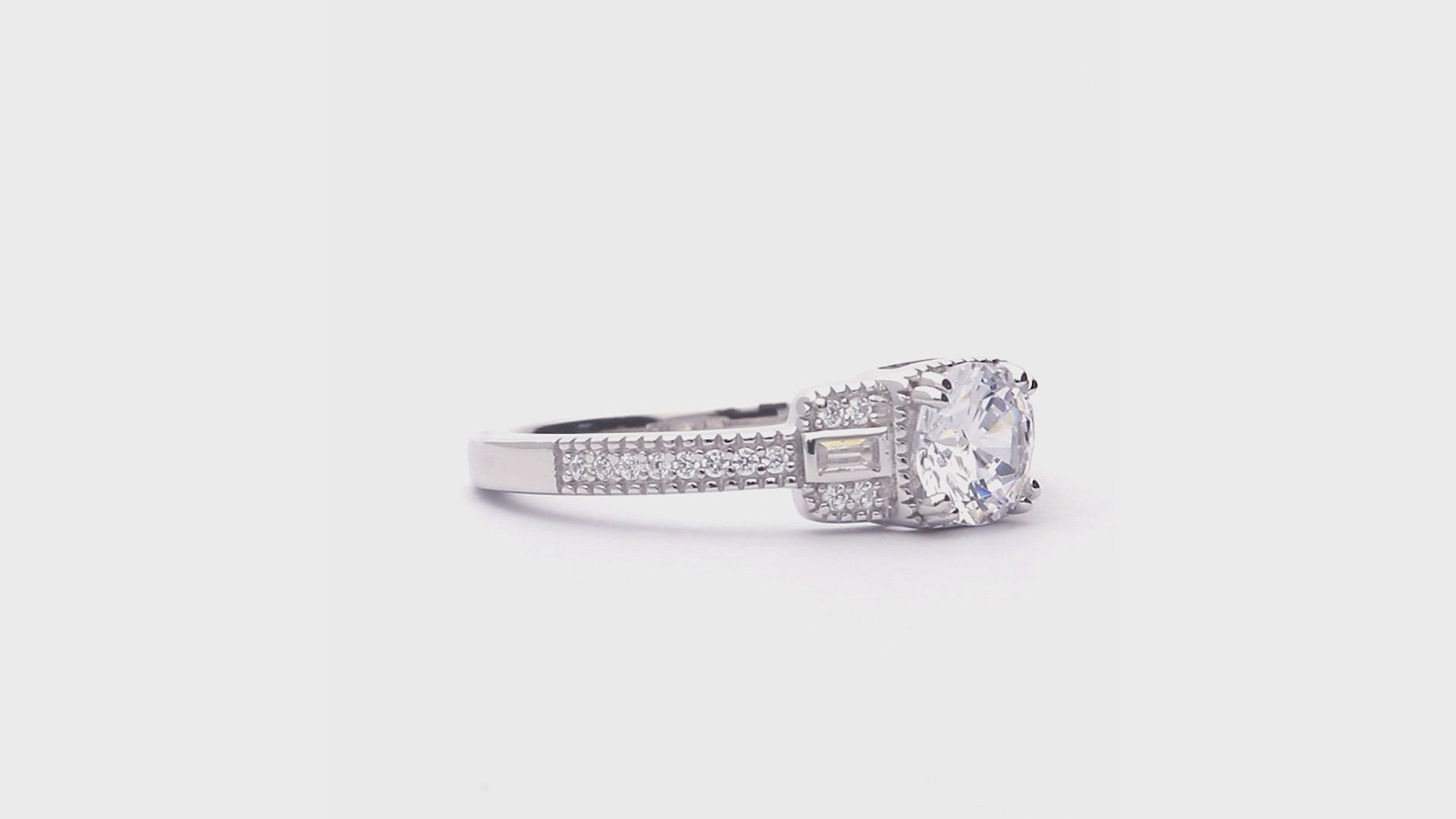 Video Contains Vintage Inspired Art Deco CZ Ring in Sterling Silver. Style Number R1887-01