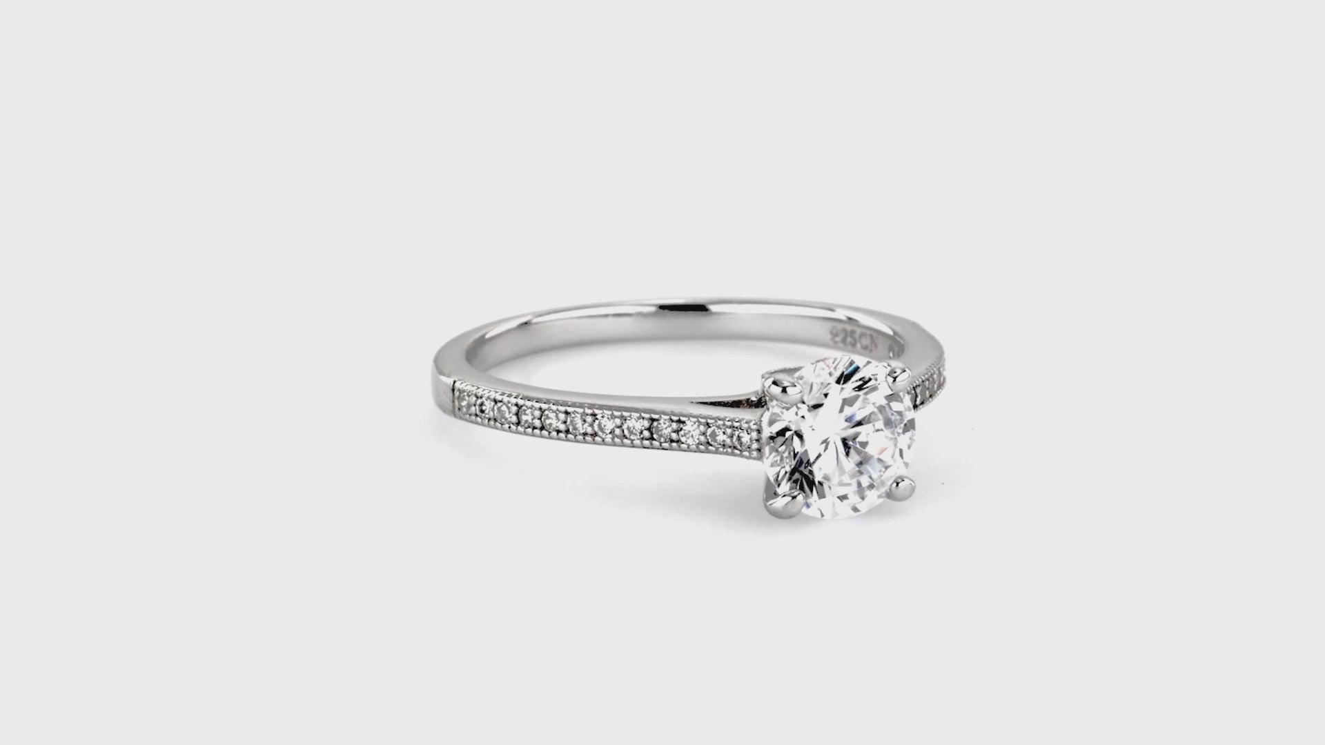Video Contains Solitaire 1ct Round CZ Ring Set in Sterling Silver. Style Number VR333-02