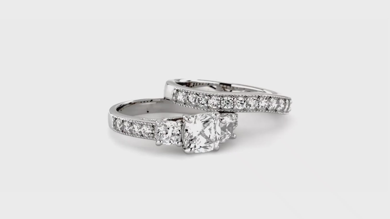 3-Stone 1.5ct Cushion CZ Ring Set in Sterling Silver, 4 of 10