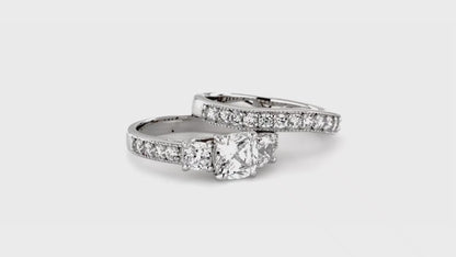 3-Stone Ring, Curved Half Eternity Ring