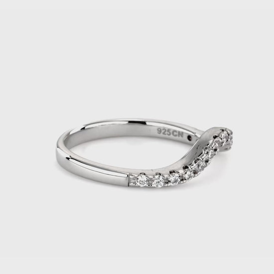 Video Contains Wishbone CZ Curved Half Eternity Ring in Sterling Silver. Style Number R1498-B