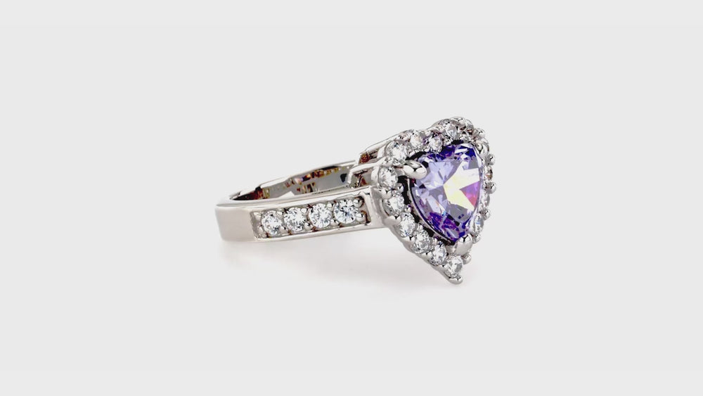 Halo Heart Purple Heart CZ Ring Set in Sterling Silver, 7 of 18