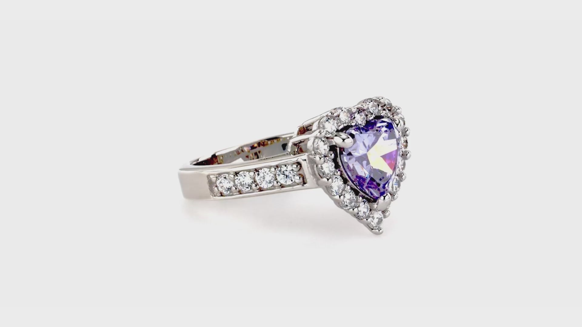 Video Contains Halo Purple Heart CZ Statement Ring Set in Sterling Silver. Style Number R608