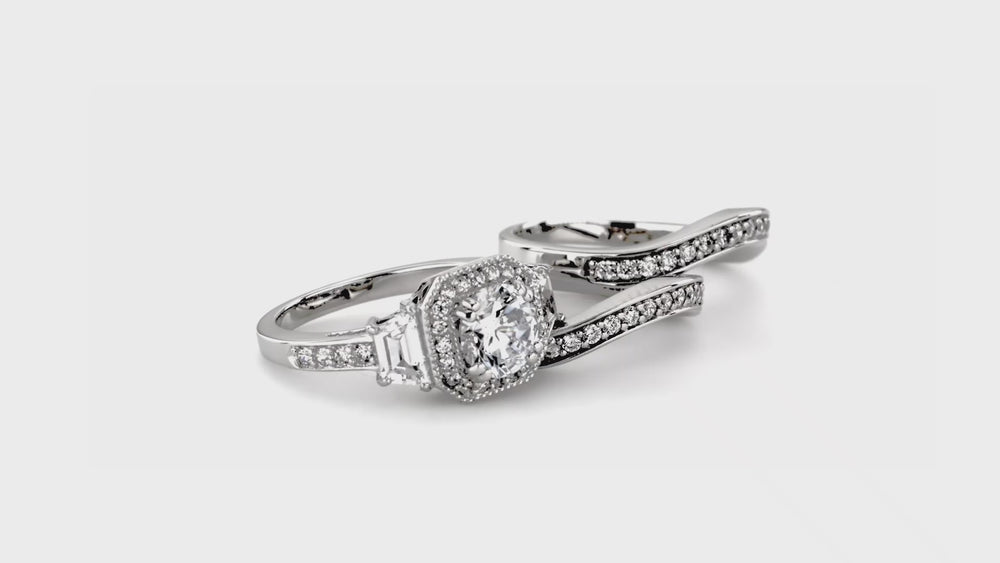 Halo Art Deco CZ Ring Set in Sterling Silver, 7 of 15