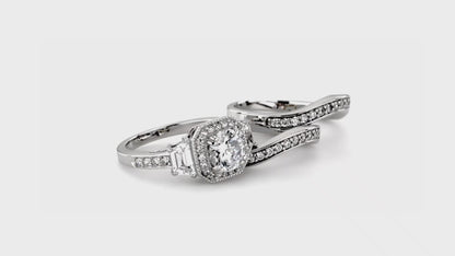 Video Contains Halo Art Deco Round CZ Ring Set in Sterling Silver. Style Number VR080-02