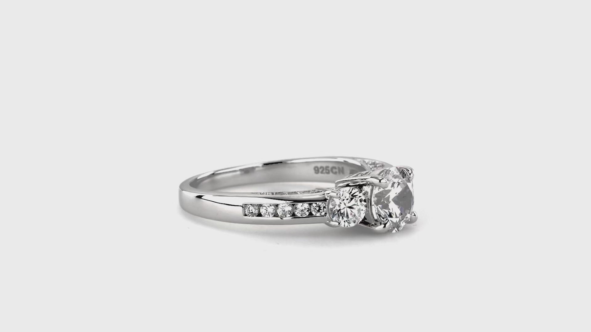 Video Contains 3-Stone Round CZ Ring Set in Sterling Silver. Style Number VR324-02
