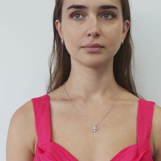 Video Contains Fleur De Lis CZ Necklace and Huggie Earrings Set in Sterling Silver. Style Number VS820-01