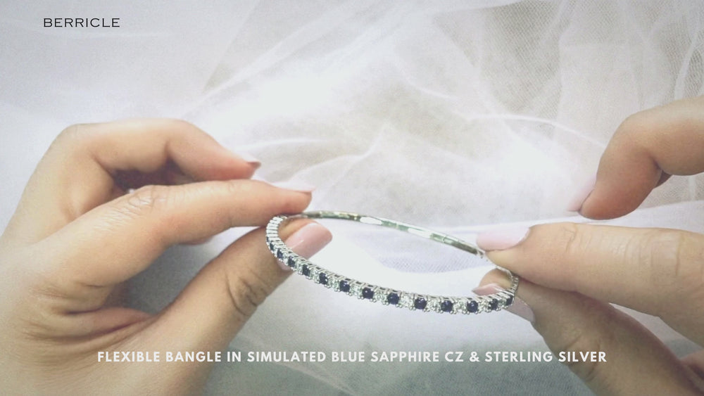 Flexible Simulated Blue Sapphire CZ Bangle in Sterling Silver, 9 of 9