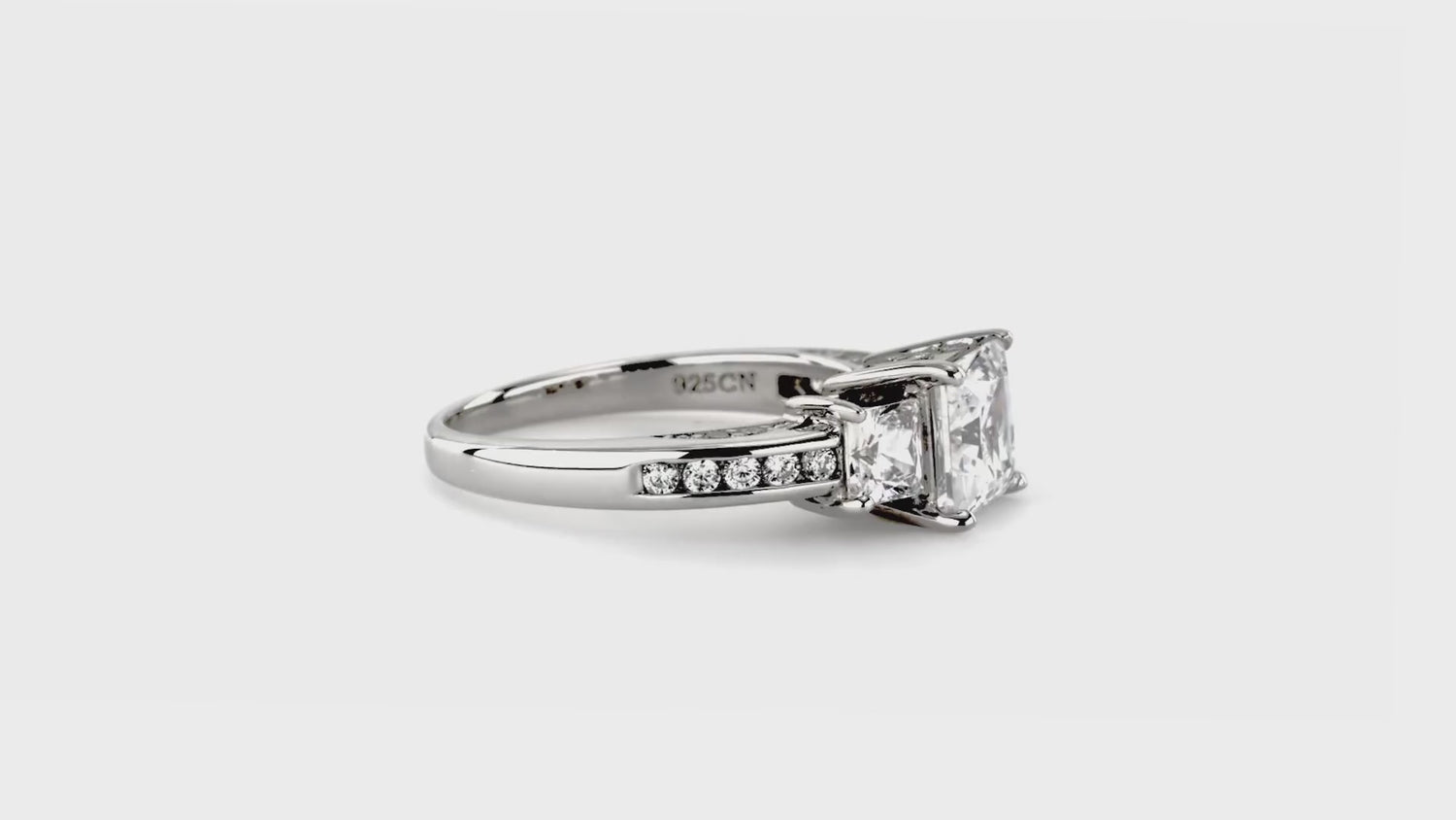 3-Stone 1.6ct Princess CZ Ring Set in Sterling Silver, 4 of 19