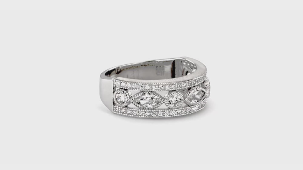 Art Deco Bezel CZ Eternity Ring in Sterling Silver, 7 of 9