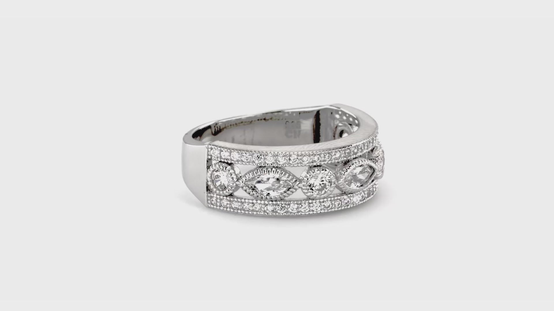 Video Contains Art Deco Milgrain Bezel Set CZ Half Eternity Ring in Sterling Silver. Style Number R849-01