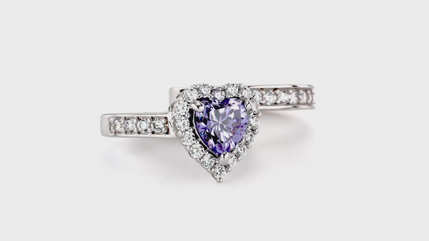 Halo Heart Purple Heart CZ Ring Set in Sterling Silver, 4 of 17