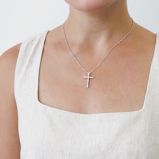 Video Contains Cross CZ Pendant Necklace in Sterling Silver. Style Number N1381-01