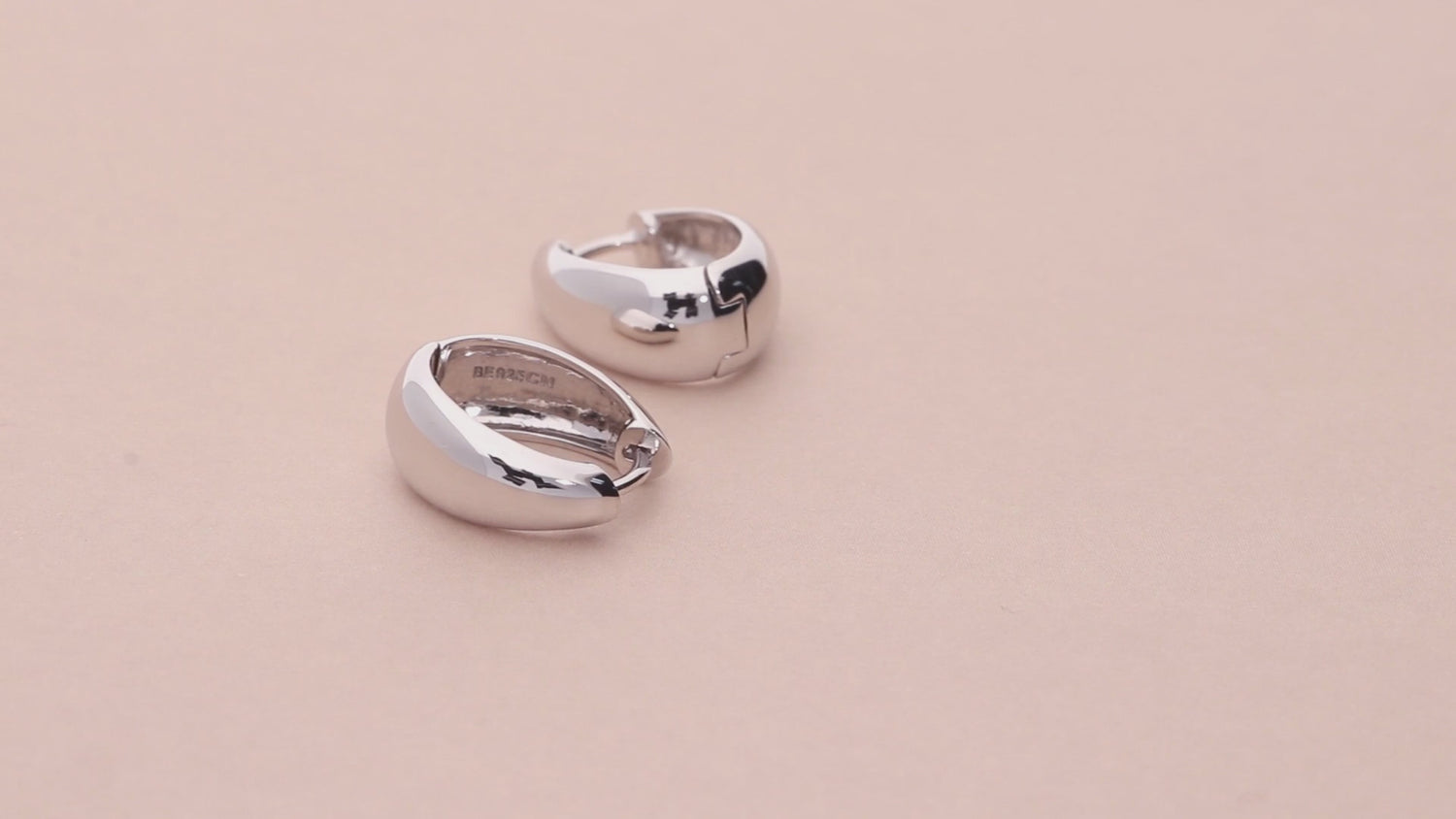 Oval Dome Small Huggie Earrings in Sterling Silver 0.6 inch