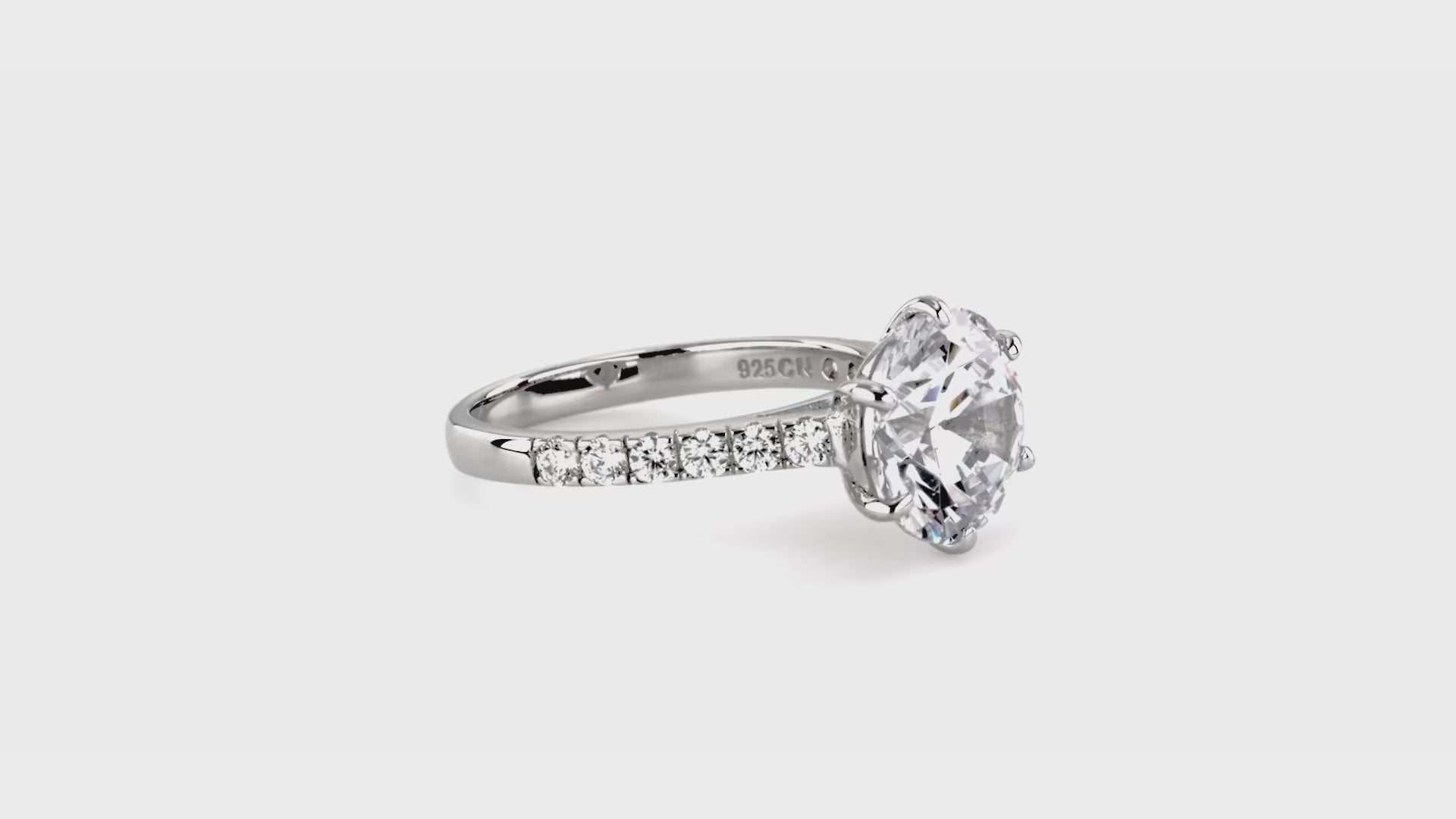 Video Contains Solitaire 3.8ct Round CZ Ring Set in Sterling Silver. Style Number VR357-02