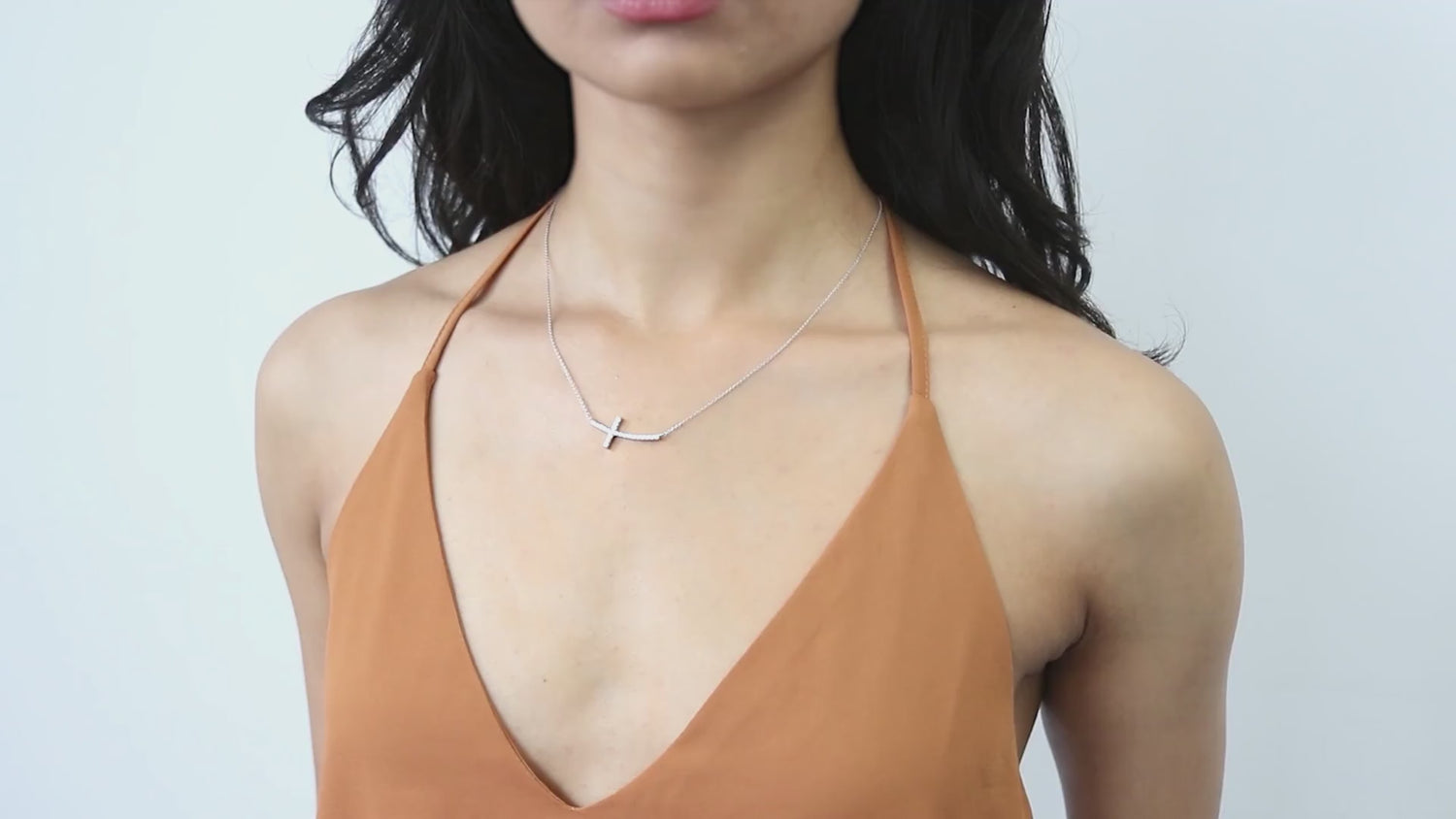 Sideways Cross CZ Necklace in Sterling Silver, 4 of 9